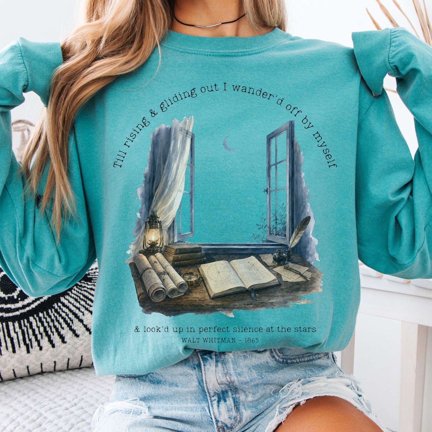 Long-sleeve Seafoam / S Looked Up At The Stars Walt Whitman Literary Long Sleeve The Mystic Eden