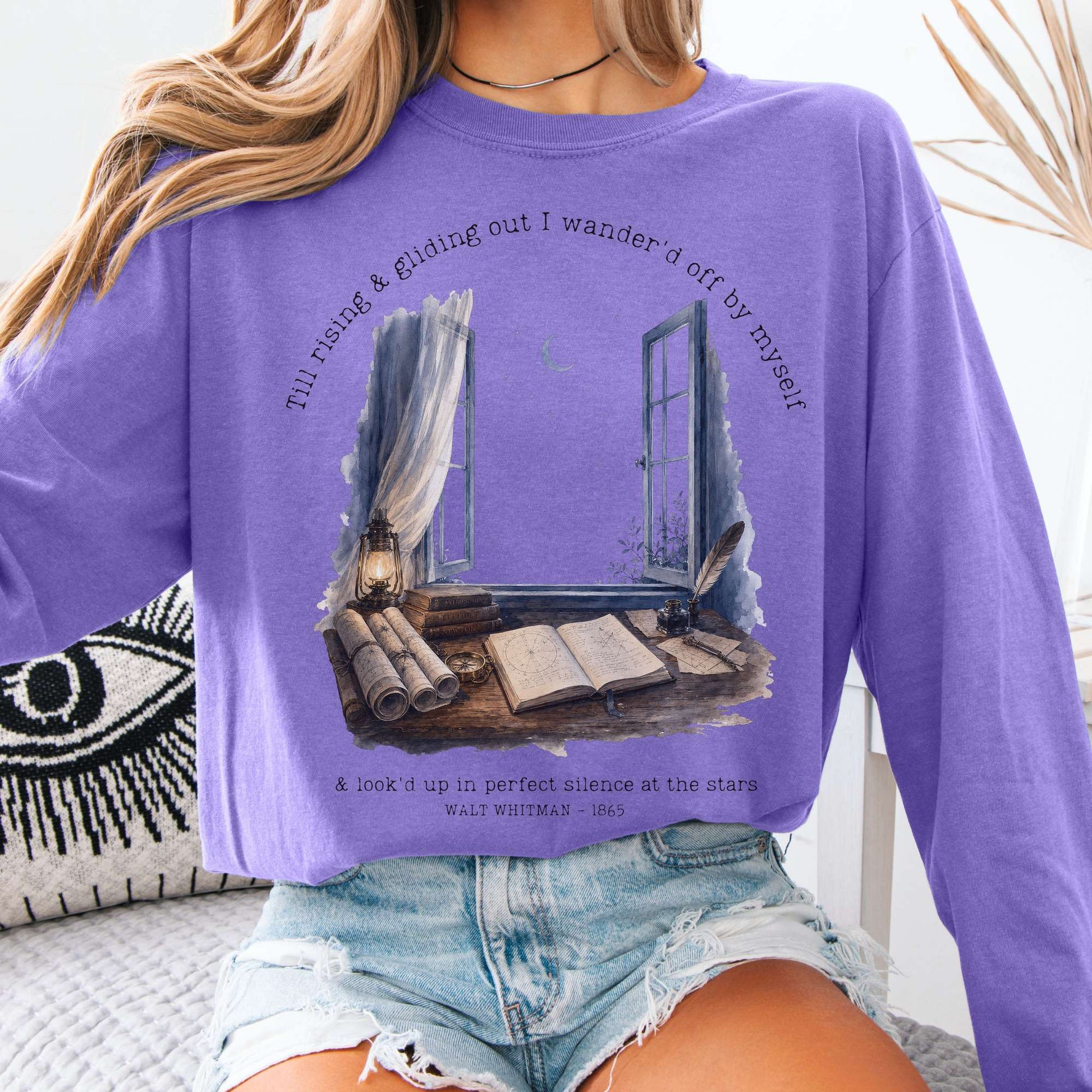 Long-sleeve Violet / S Looked Up At The Stars Walt Whitman Literary Long Sleeve The Mystic Eden