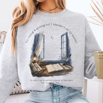 Sweatshirt Ash / S Looked Up At The Stars Walt Whitman Literary Crewneck Sweatshirt The Mystic Eden