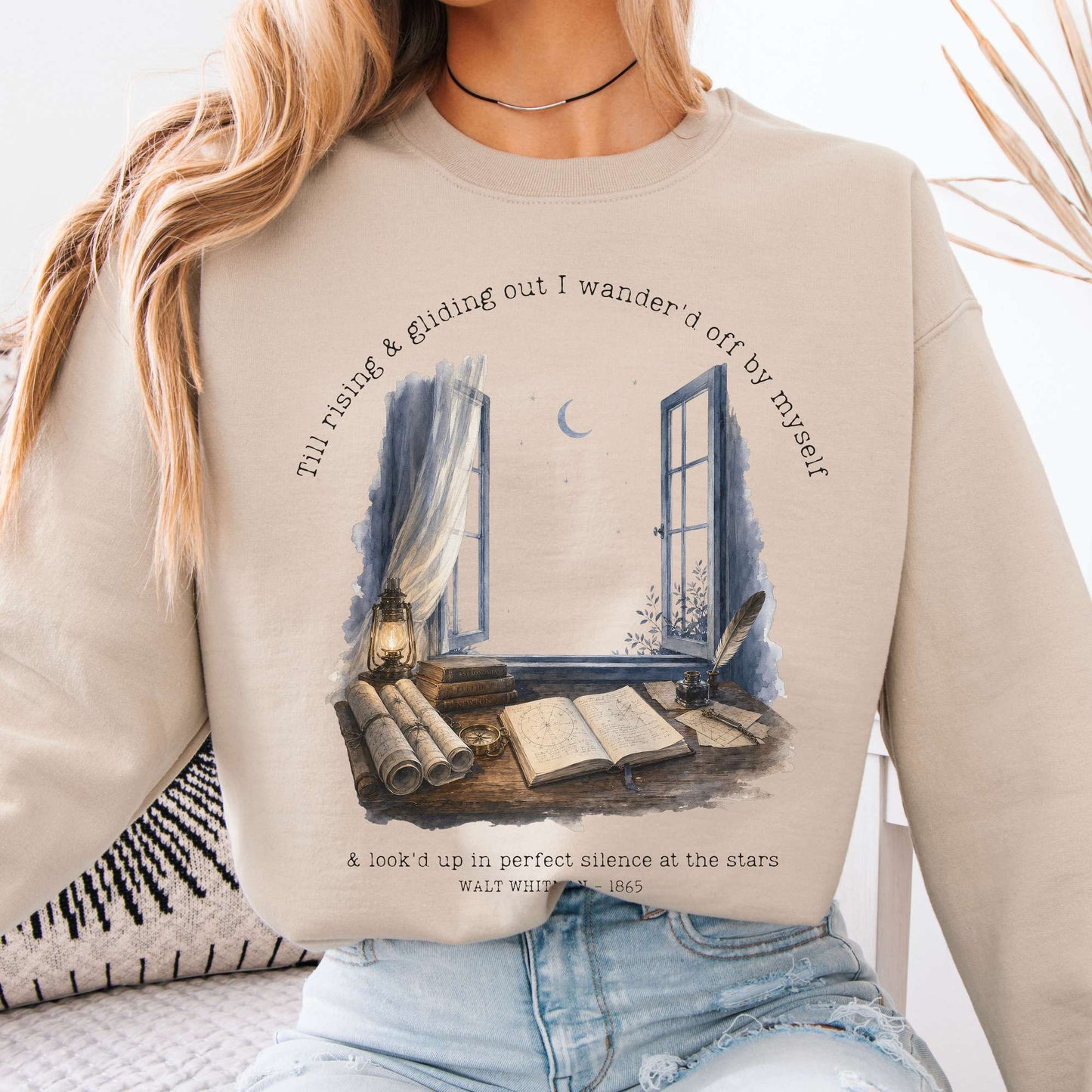 Sweatshirt Sand / S Looked Up At The Stars Walt Whitman Literary Crewneck Sweatshirt The Mystic Eden