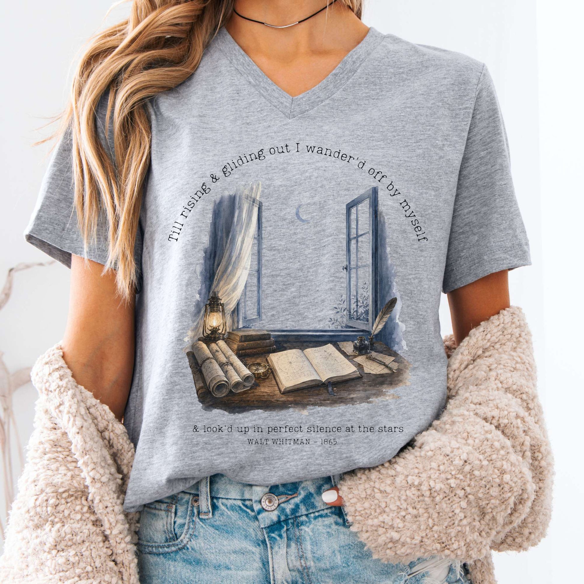 V-neck Athletic Heather / S Looked Up At The Stars Walt Whitman Literary V-Neck The Mystic Eden