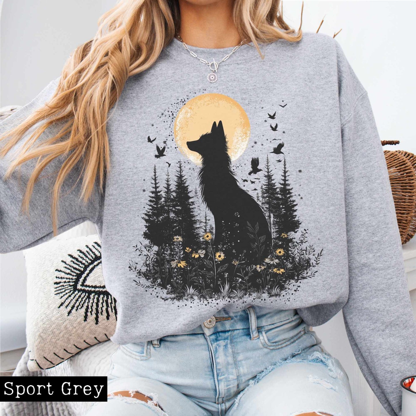 Mystical Fox Under Yellow Moon Sweatshirt