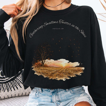 Long-sleeve Black / S Gathering Swallows Twitter in the Skies John Keats Literary Long Sleeve The Mystic Eden