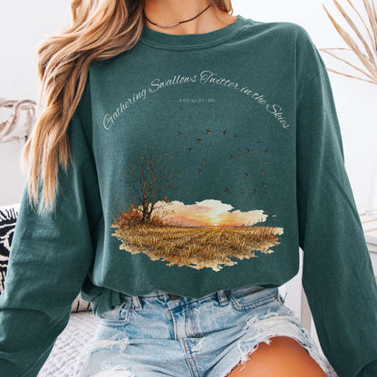 Long-sleeve Blue Spruce / S Gathering Swallows Twitter in the Skies John Keats Literary Long Sleeve The Mystic Eden