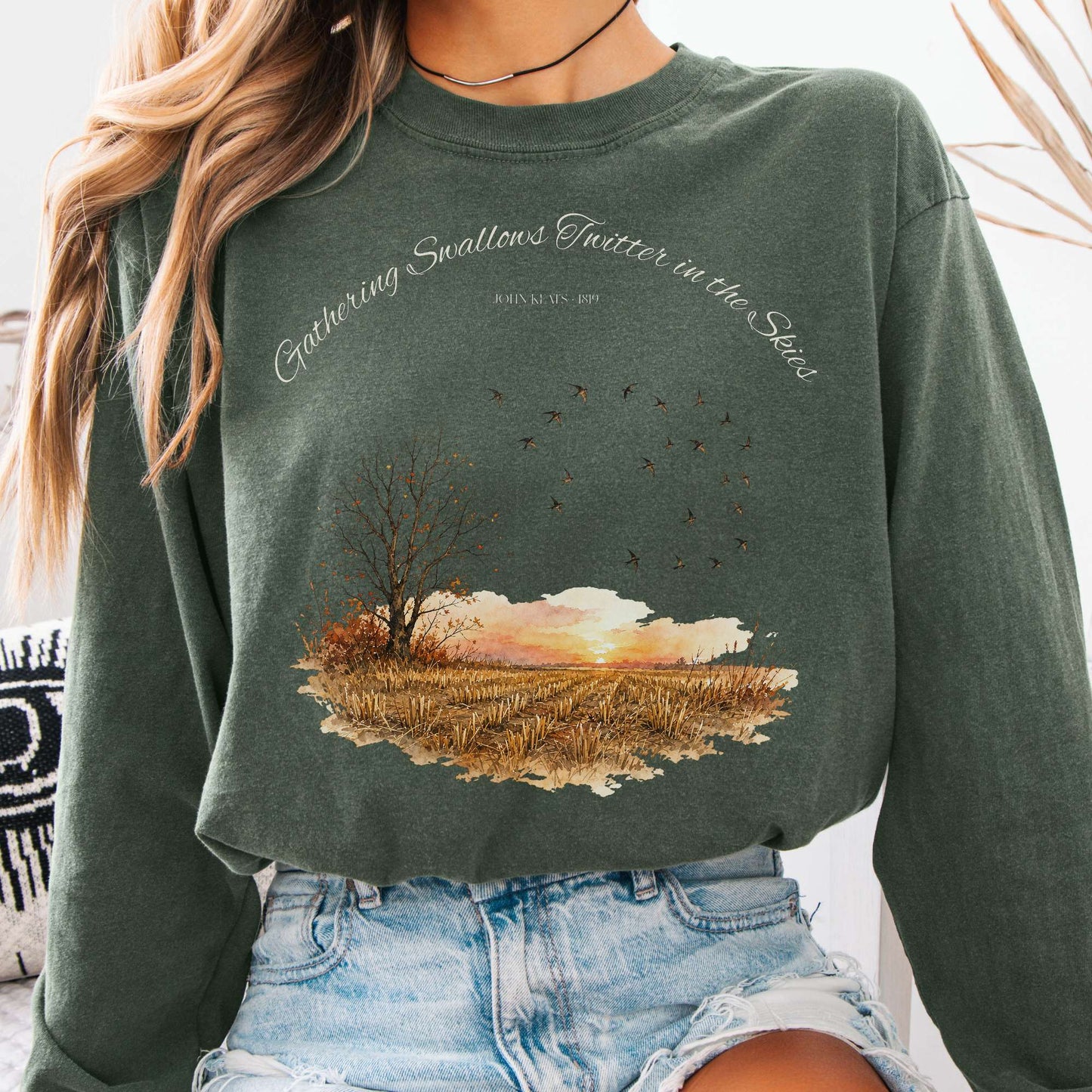 Long-sleeve Hemp / S Gathering Swallows Twitter in the Skies John Keats Literary Long Sleeve The Mystic Eden