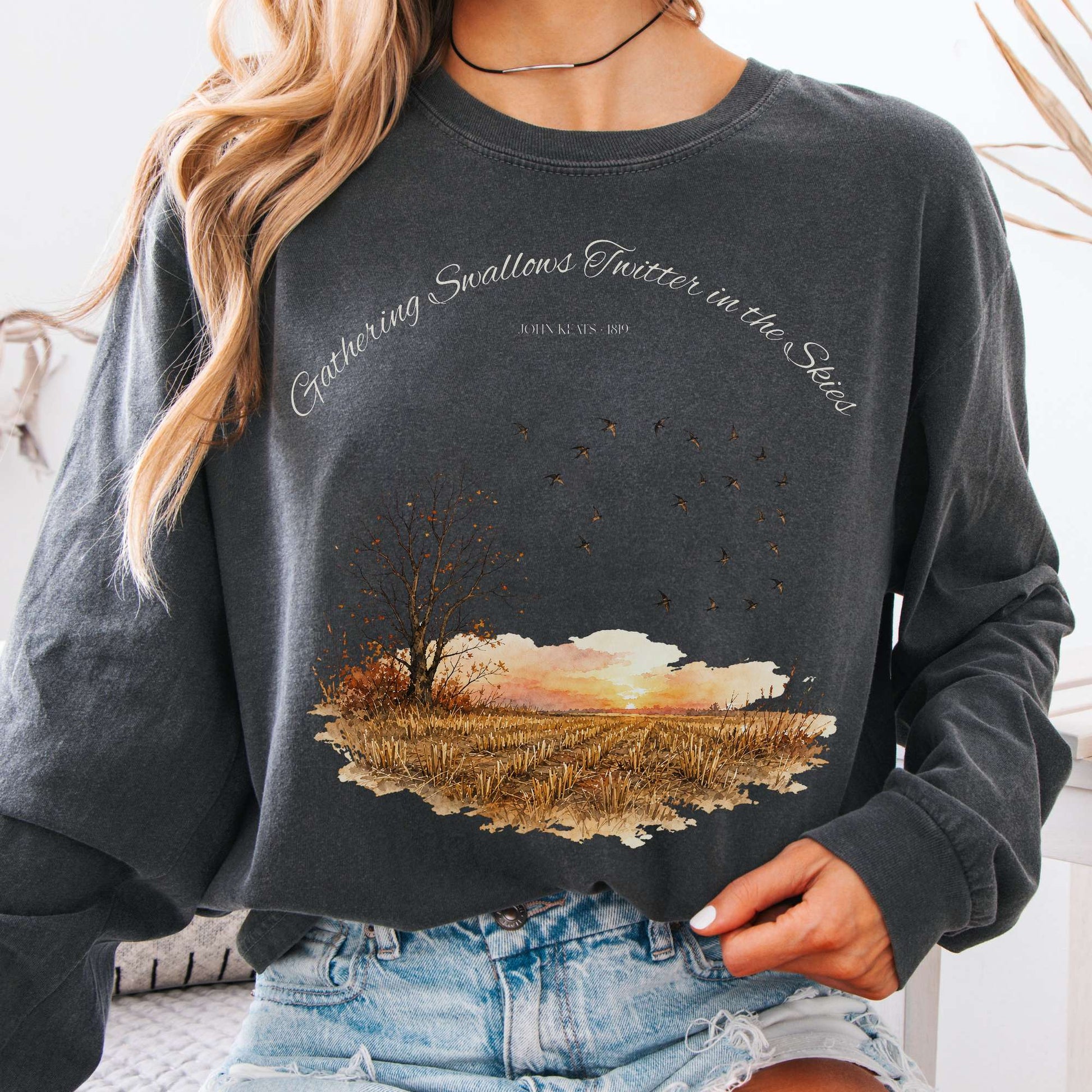 Long-sleeve Pepper / S Gathering Swallows Twitter in the Skies John Keats Literary Long Sleeve The Mystic Eden