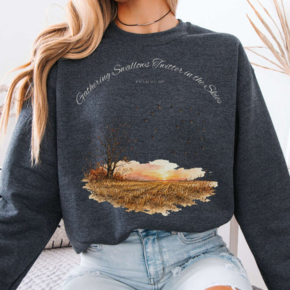 Sweatshirt Dark Heather / S Gathering Swallows Twitter in the Skies John Keats Literary Crewneck Sweatshirt The Mystic Eden