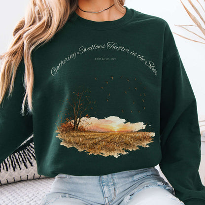 Sweatshirt Forest Green / S Gathering Swallows Twitter in the Skies John Keats Literary Crewneck Sweatshirt The Mystic Eden