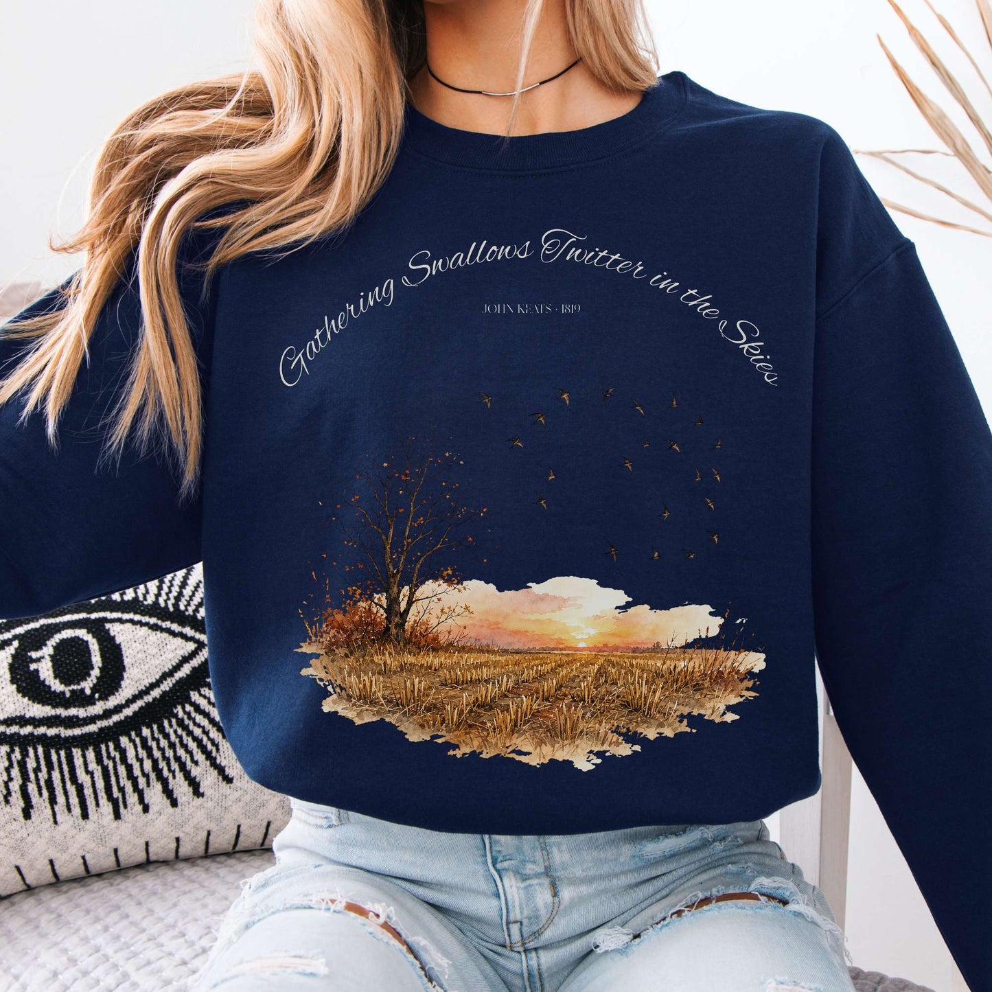 Sweatshirt Navy / S Gathering Swallows Twitter in the Skies John Keats Literary Crewneck Sweatshirt The Mystic Eden