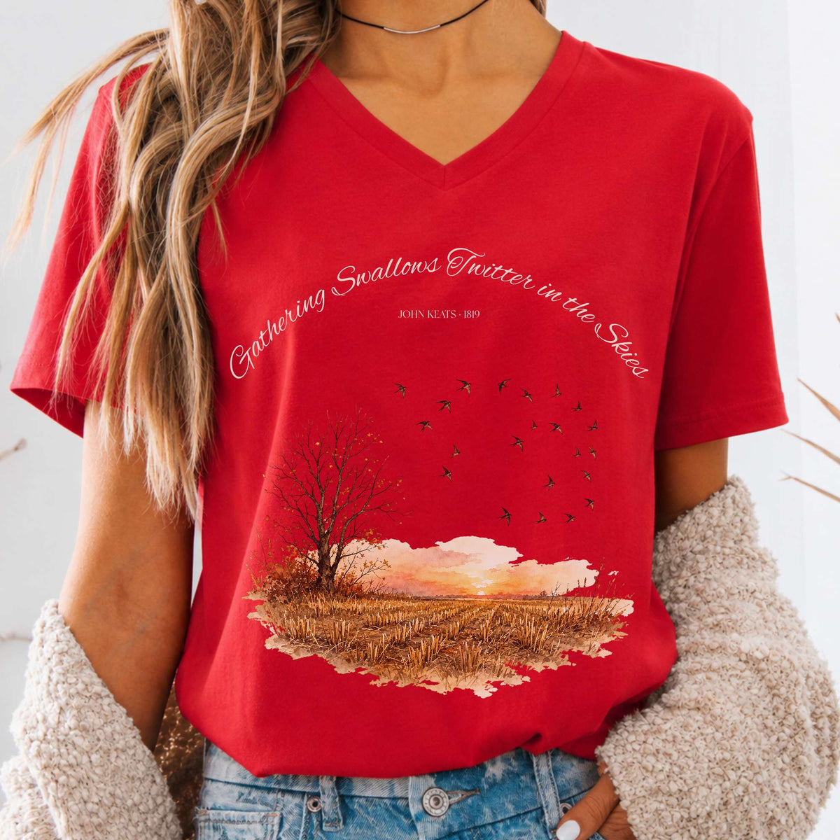Gathering Swallows Twitter in the Skies John Keats Literary V-Neck