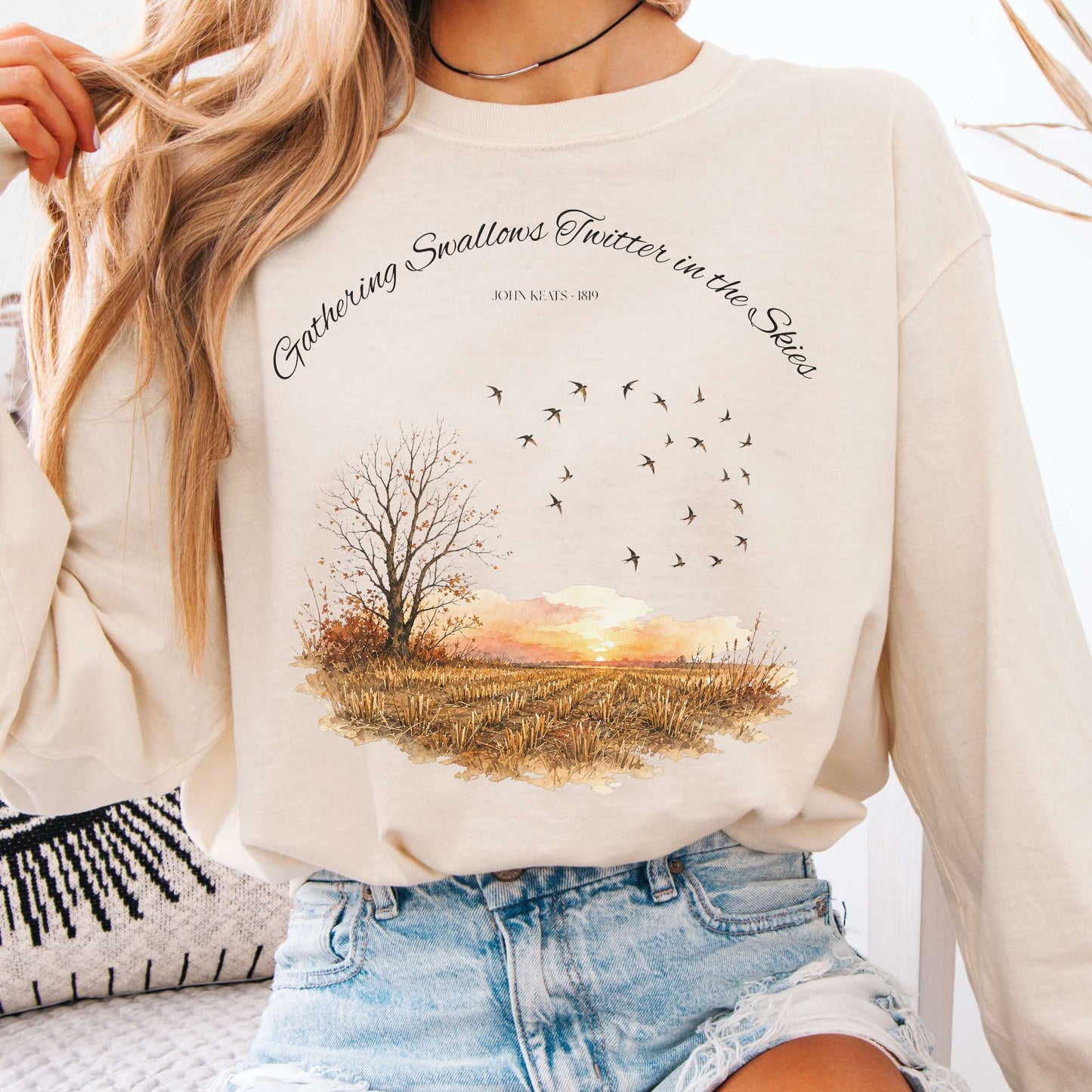 Long-sleeve Ivory / S Gathering Swallows Twitter in the Skies John Keats Literary Long Sleeve The Mystic Eden