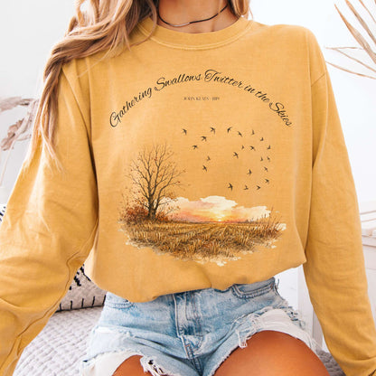 Long-sleeve Mustard / S Gathering Swallows Twitter in the Skies John Keats Literary Long Sleeve The Mystic Eden