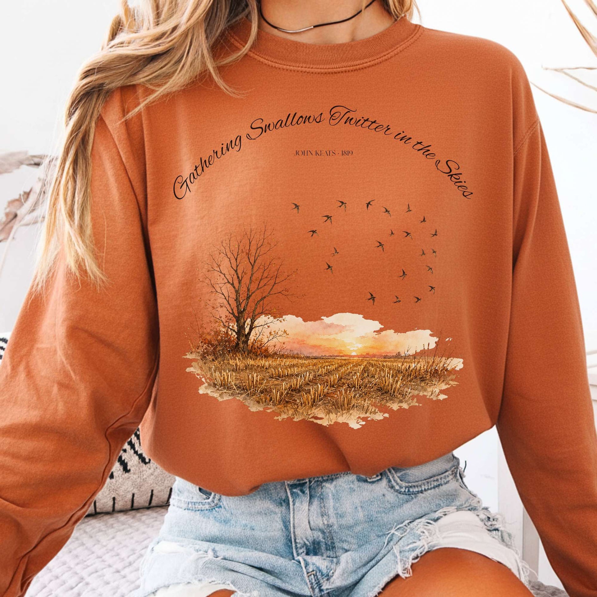 Long-sleeve Yam / S Gathering Swallows Twitter in the Skies John Keats Literary Long Sleeve The Mystic Eden