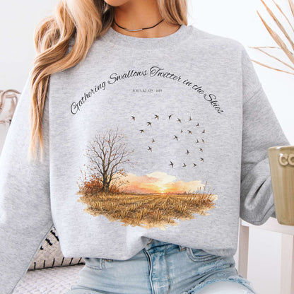 Sweatshirt Ash / S Gathering Swallows Twitter in the Skies John Keats Literary Crewneck Sweatshirt The Mystic Eden