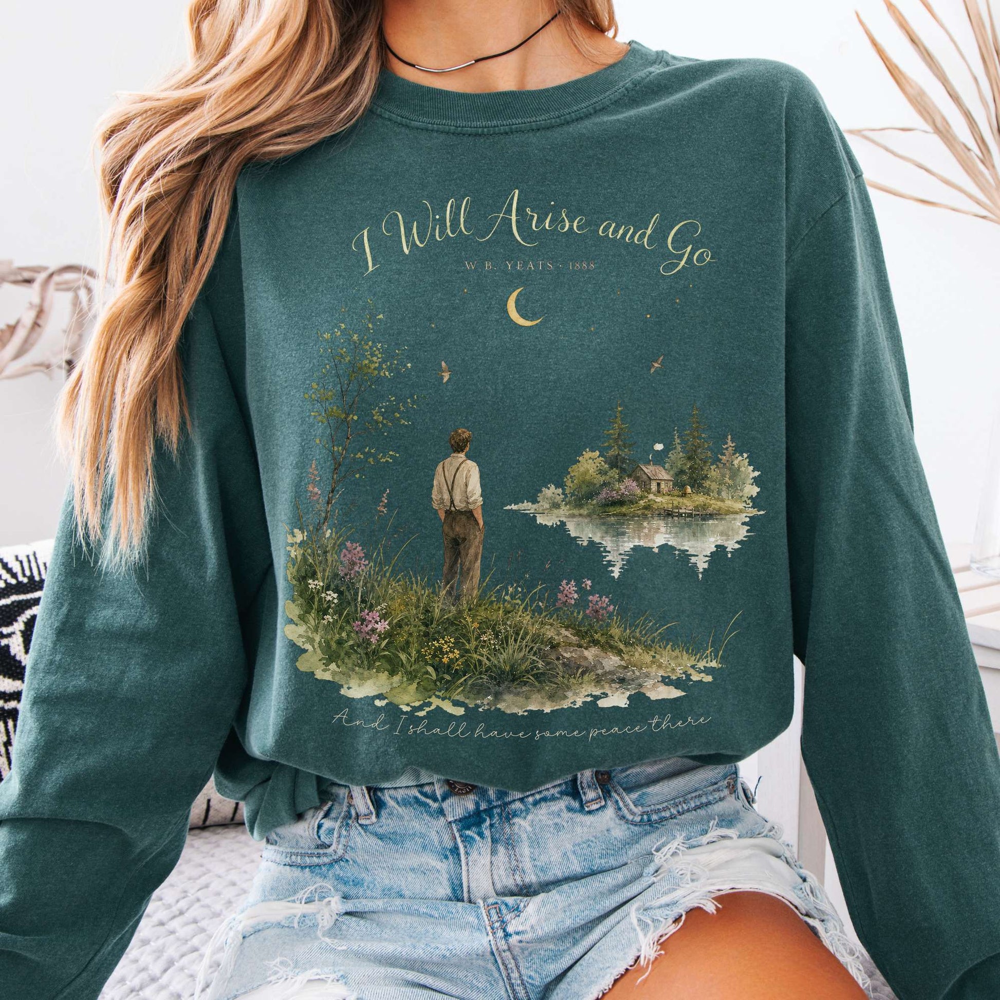 Long-sleeve Blue Spruce / S I Will Arise and Go Yeats Literary Long Sleeve The Mystic Eden