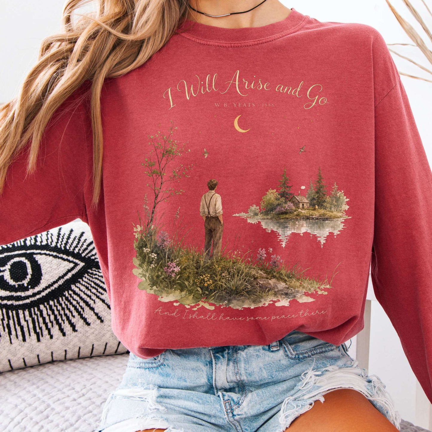 Long-sleeve Crimson / S I Will Arise and Go Yeats Literary Long Sleeve The Mystic Eden