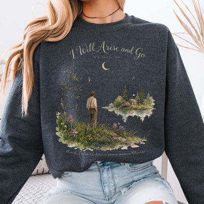 Sweatshirt Dark Heather / S I Will Arise and Go Yeats Literary Crewneck Sweatshirt The Mystic Eden