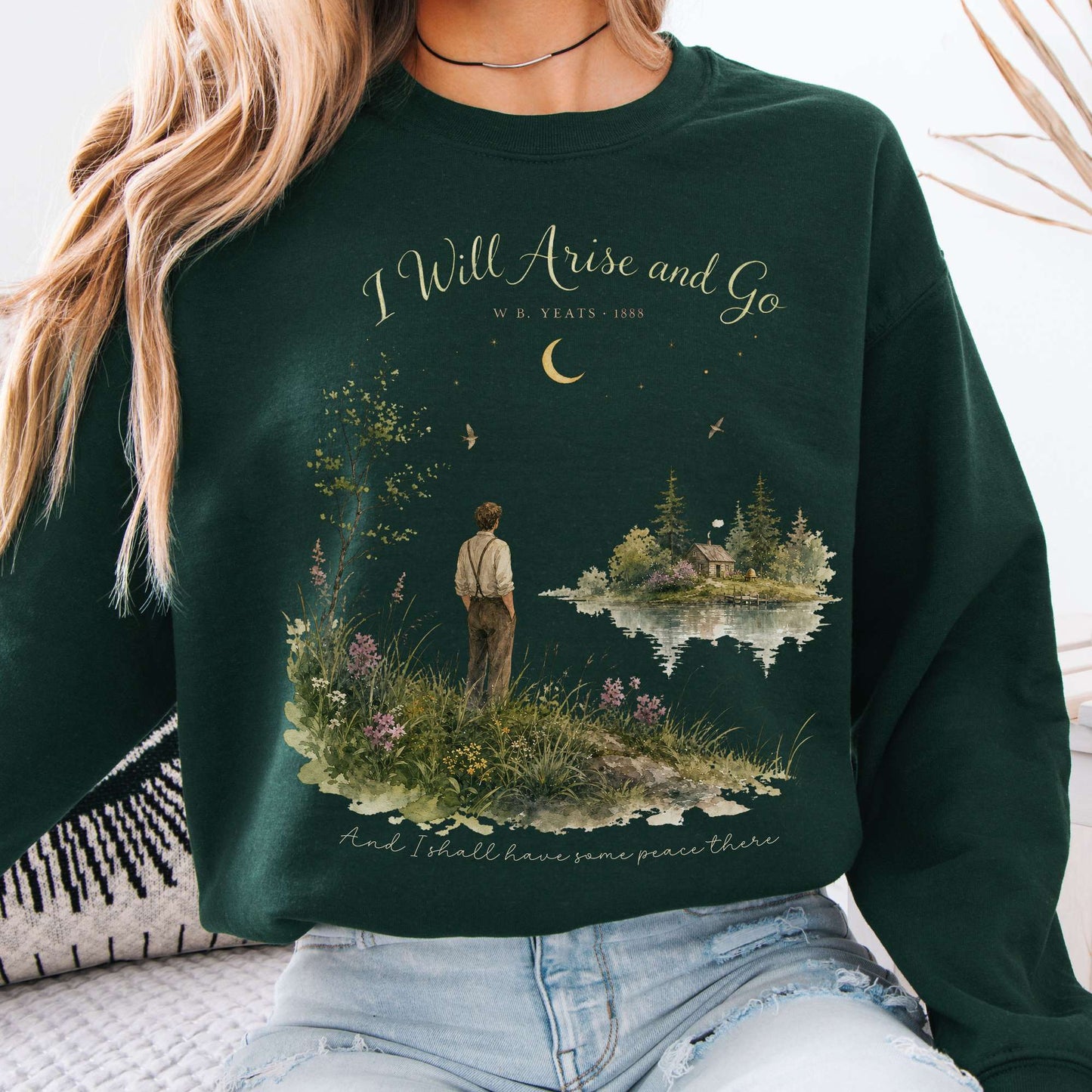 Sweatshirt Forest Green / S I Will Arise and Go Yeats Literary Crewneck Sweatshirt The Mystic Eden