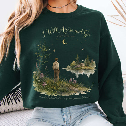 Sweatshirt Forest Green / S I Will Arise and Go Yeats Literary Crewneck Sweatshirt The Mystic Eden