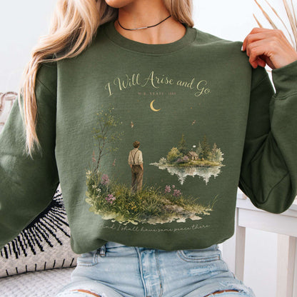 Sweatshirt Military Green / S I Will Arise and Go Yeats Literary Crewneck Sweatshirt The Mystic Eden