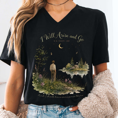 V-neck Black / S I Will Arise and Go Yeats Literary V-Neck The Mystic Eden