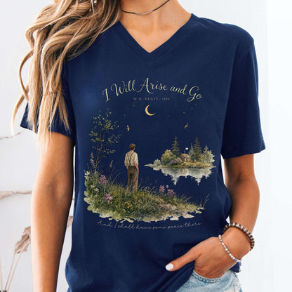 V-neck Navy / S I Will Arise and Go Yeats Literary V-Neck The Mystic Eden