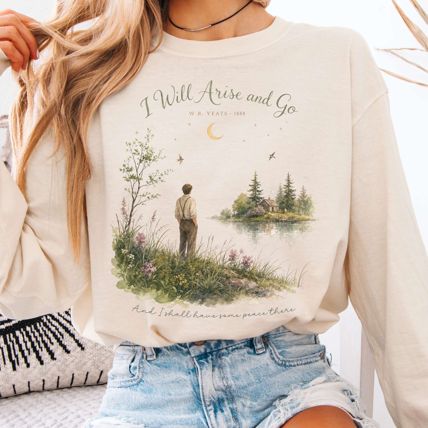 Long-sleeve Ivory / S I Will Arise and Go Yeats Literary Long Sleeve The Mystic Eden