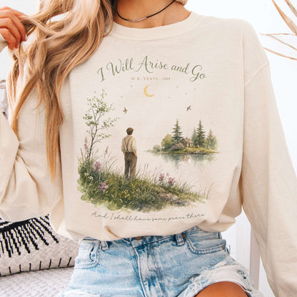 Long-sleeve Ivory / S I Will Arise and Go Yeats Literary Long Sleeve The Mystic Eden