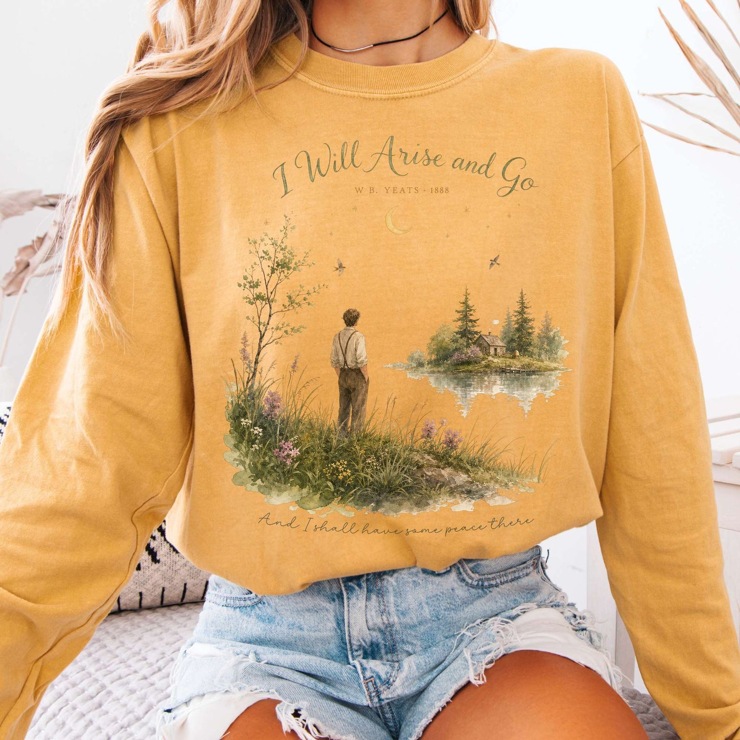 Long-sleeve Mustard / S I Will Arise and Go Yeats Literary Long Sleeve The Mystic Eden