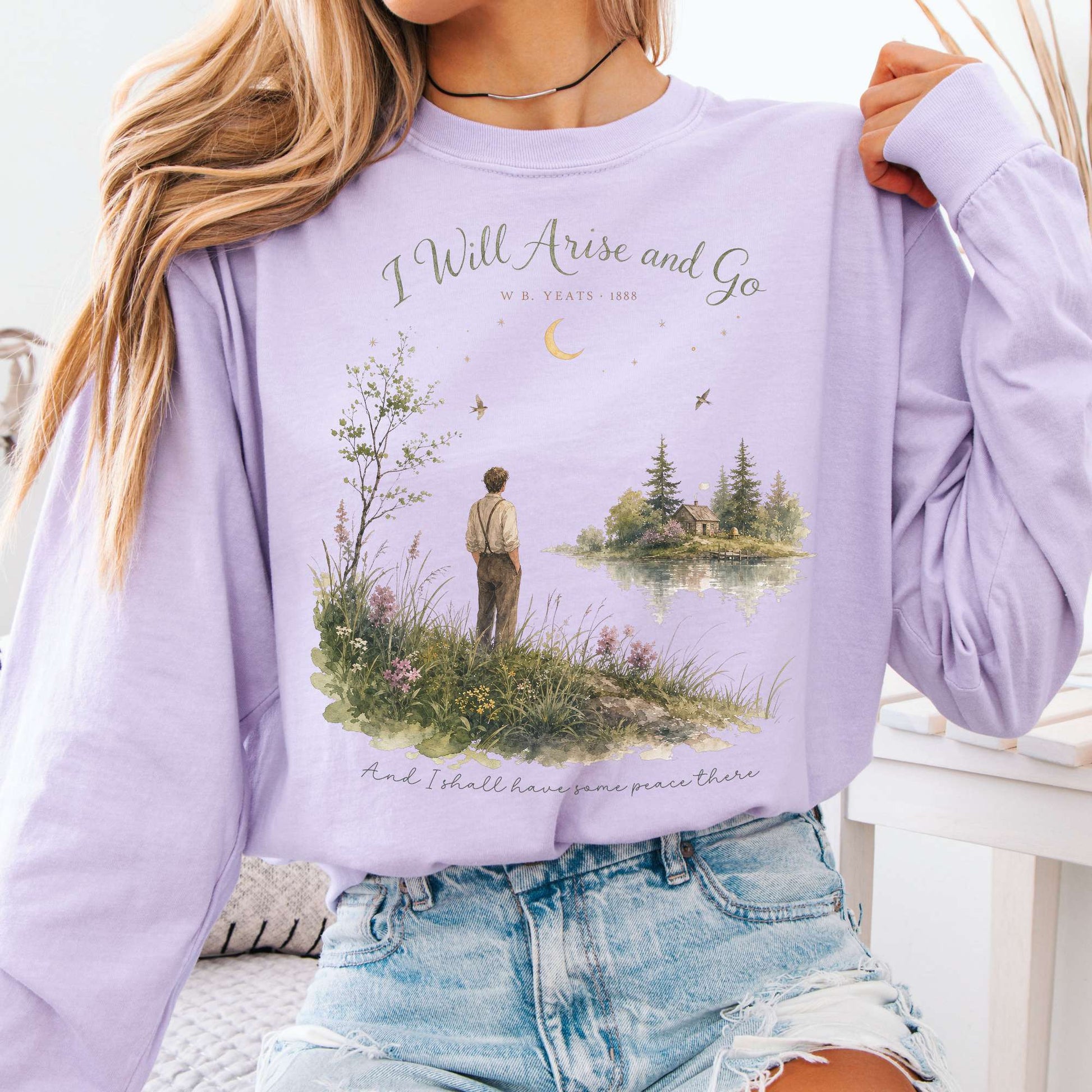 Long-sleeve Orchid / S I Will Arise and Go Yeats Literary Long Sleeve The Mystic Eden