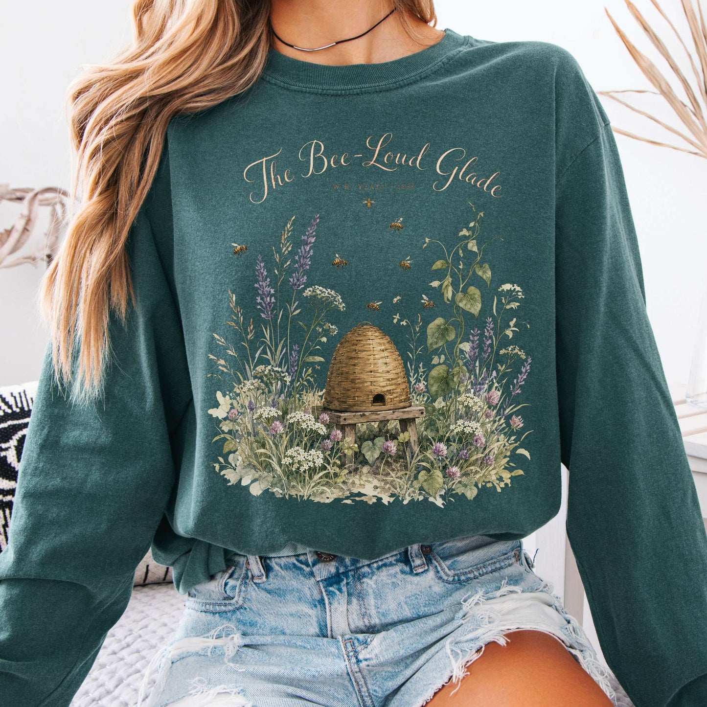 Long-sleeve Blue Spruce / S The Bee-Loud Glade W.B. Yeats Literary Long Sleeve The Mystic Eden