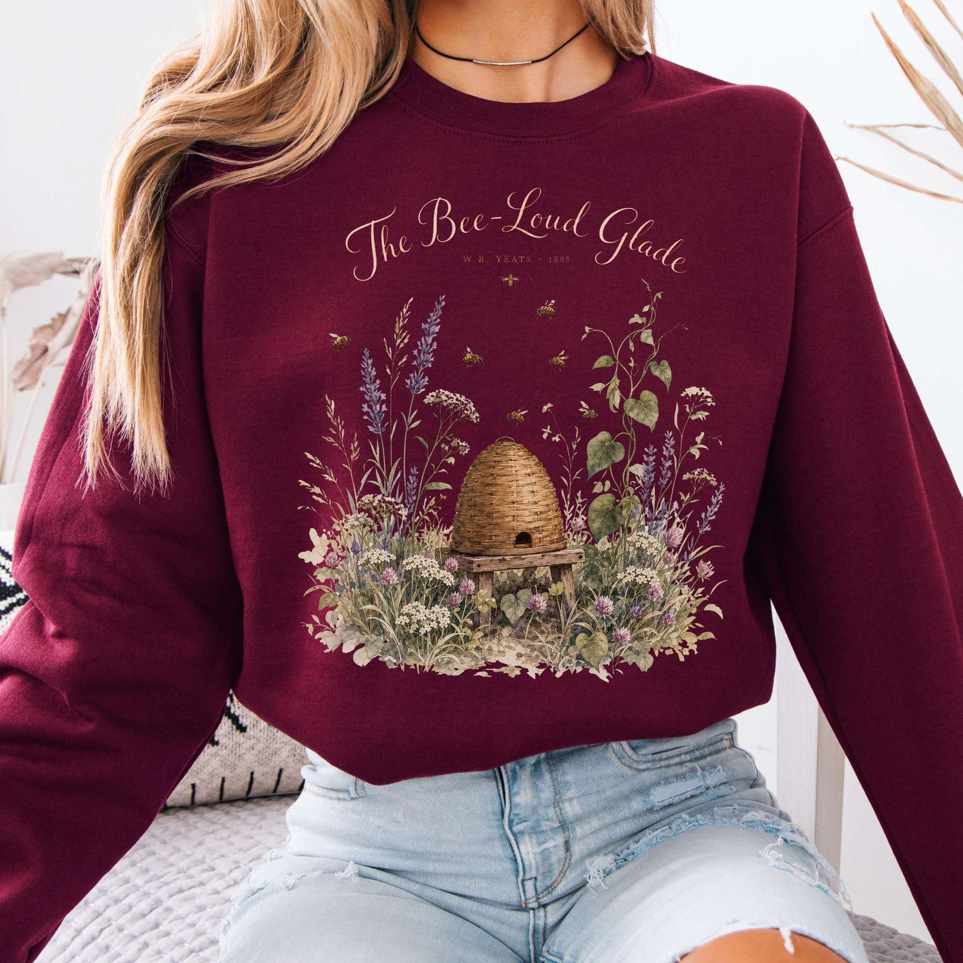 Sweatshirt Maroon / S The Bee-Loud Glade W.B. Yeats Literary Crewneck Sweatshirt The Mystic Eden