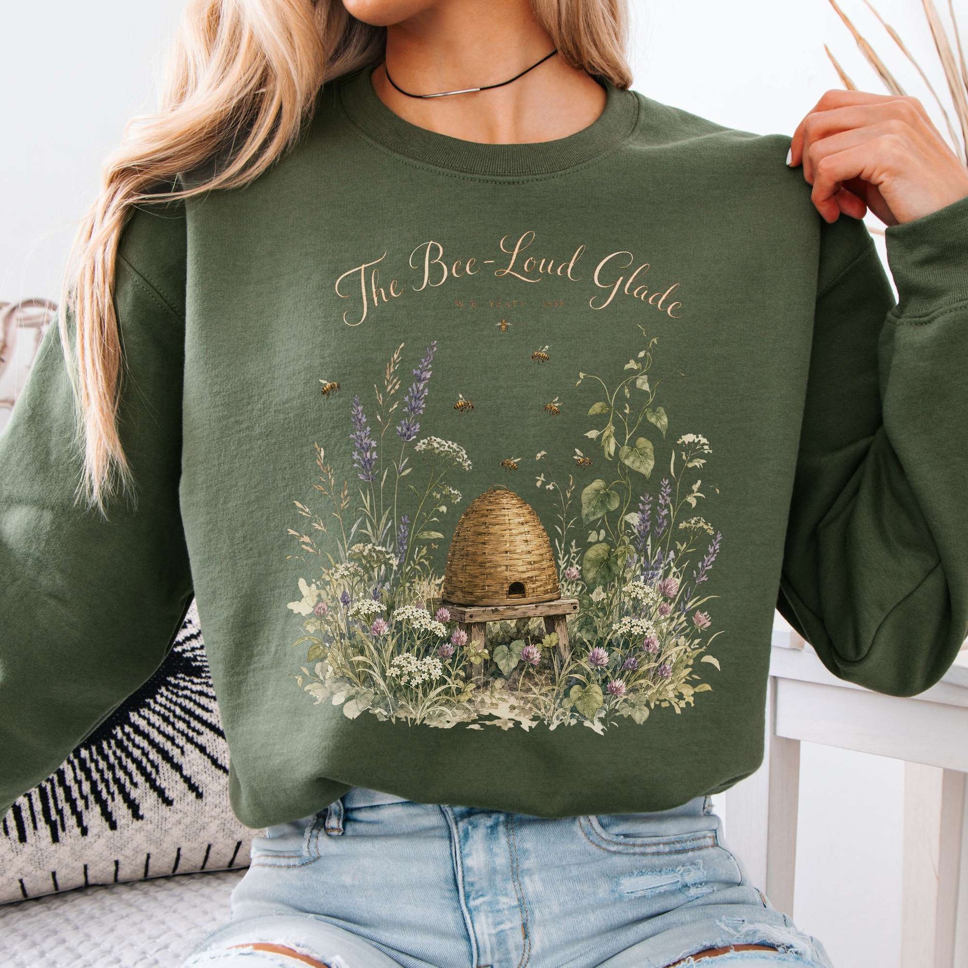 Sweatshirt Military Green / S The Bee-Loud Glade W.B. Yeats Literary Crewneck Sweatshirt The Mystic Eden