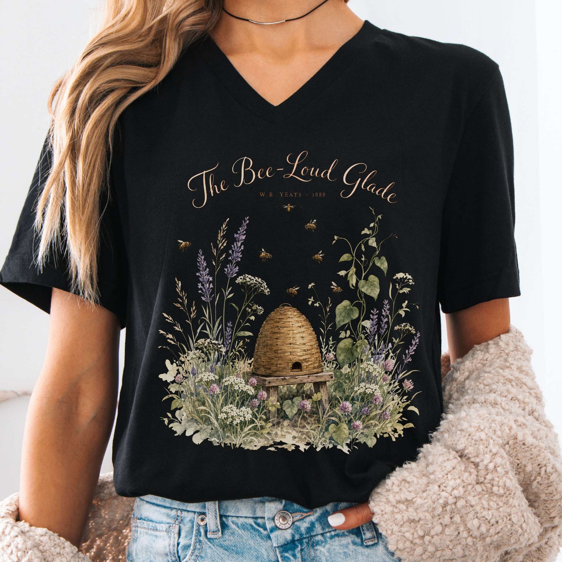 V-neck Black / S The Bee-Loud Glade W.B. Yeats Literary V-Neck The Mystic Eden