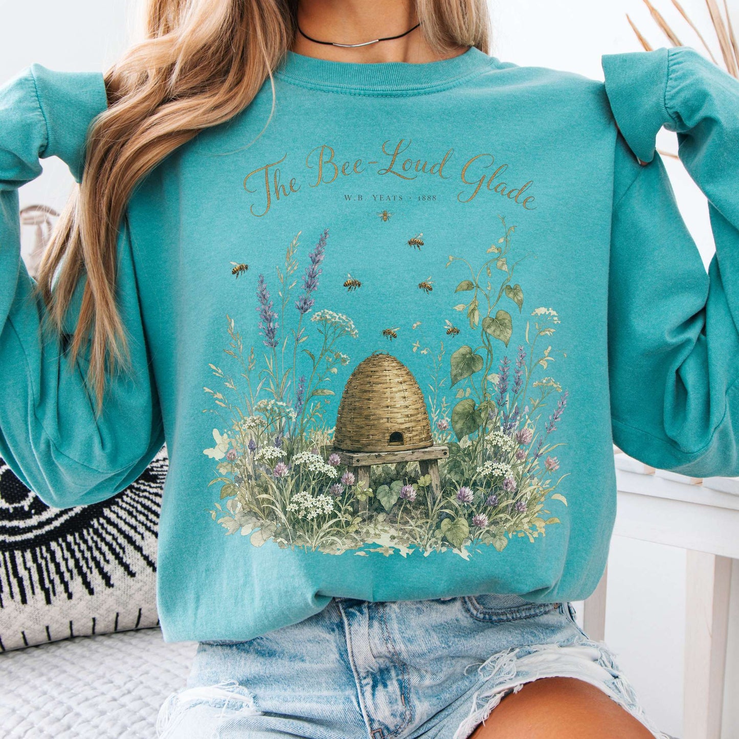 Long-sleeve Seafoam / S The Bee-Loud Glade W.B. Yeats Literary Long Sleeve The Mystic Eden