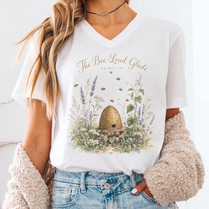 V-neck White / S The Bee-Loud Glade W.B. Yeats Literary V-Neck The Mystic Eden