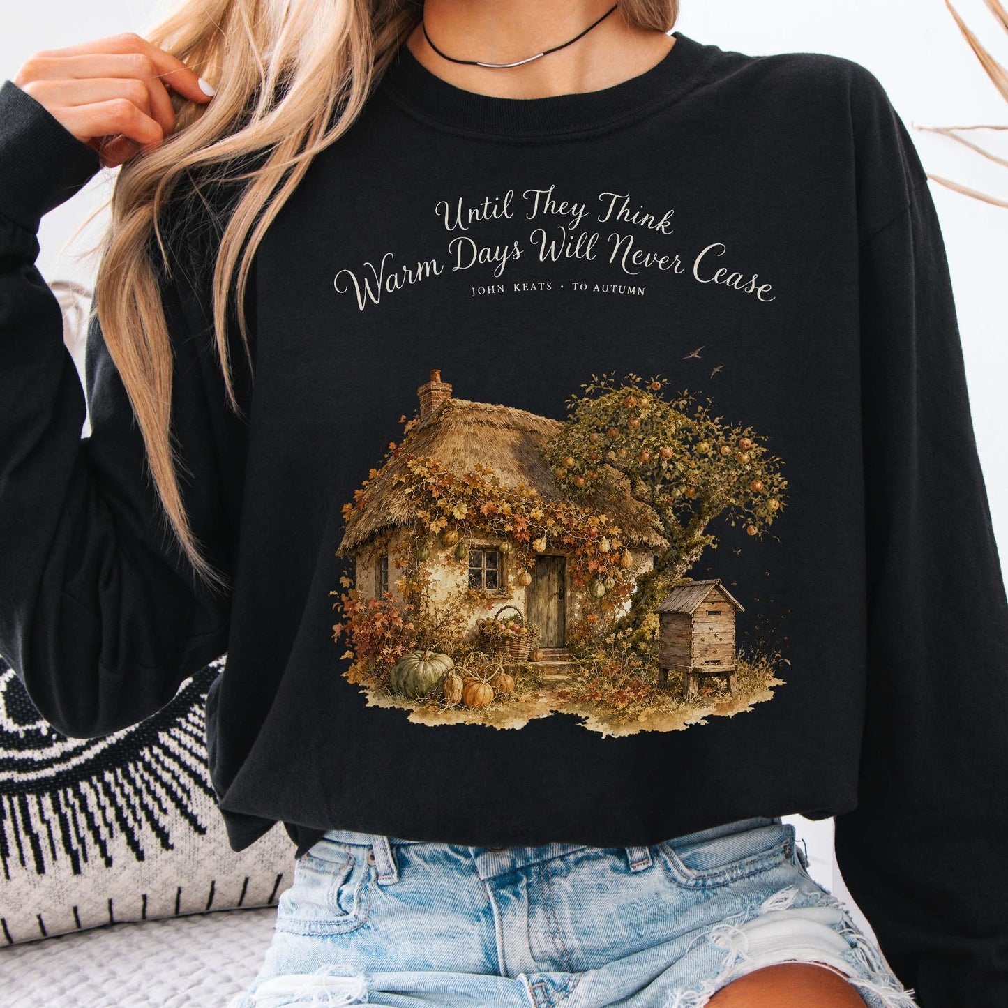 Long-sleeve Black / S Warm Days Will Never Cease Keats To Autumn Literary Long Sleeve The Mystic Eden