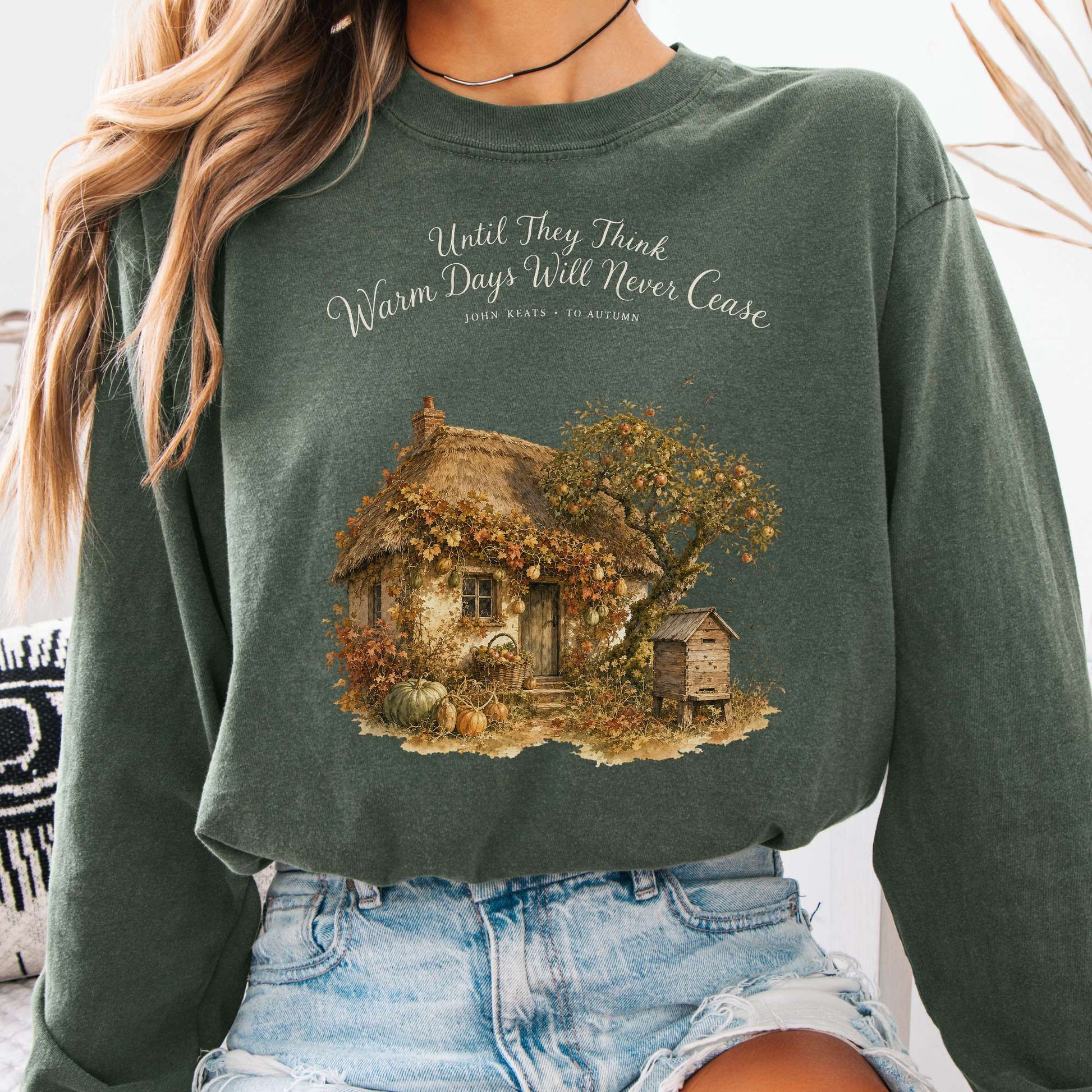 Long-sleeve Hemp / S Warm Days Will Never Cease Keats To Autumn Literary Long Sleeve The Mystic Eden