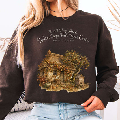 Sweatshirt Dark Chocolate / S Warm Days Will Never Cease Keats To Autumn Literary Crewneck Sweatshirt The Mystic Eden