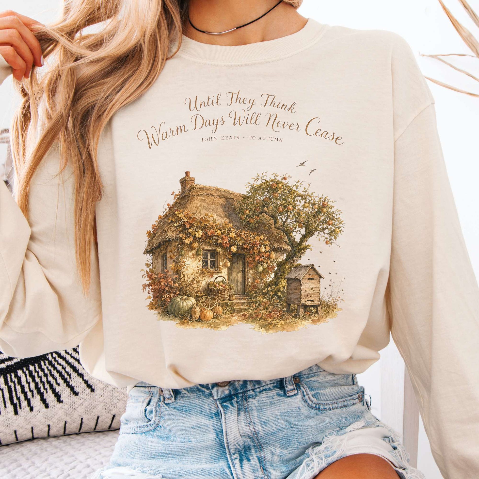 Long-sleeve Ivory / S Warm Days Will Never Cease Keats To Autumn Literary Long Sleeve The Mystic Eden