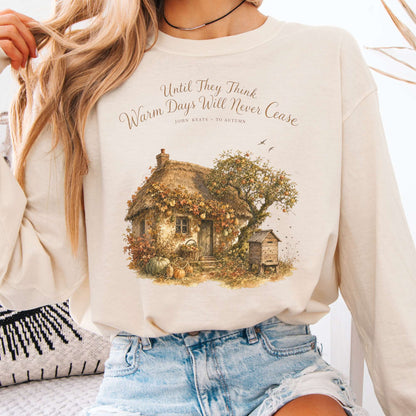 Long-sleeve Ivory / S Warm Days Will Never Cease Keats To Autumn Literary Long Sleeve The Mystic Eden