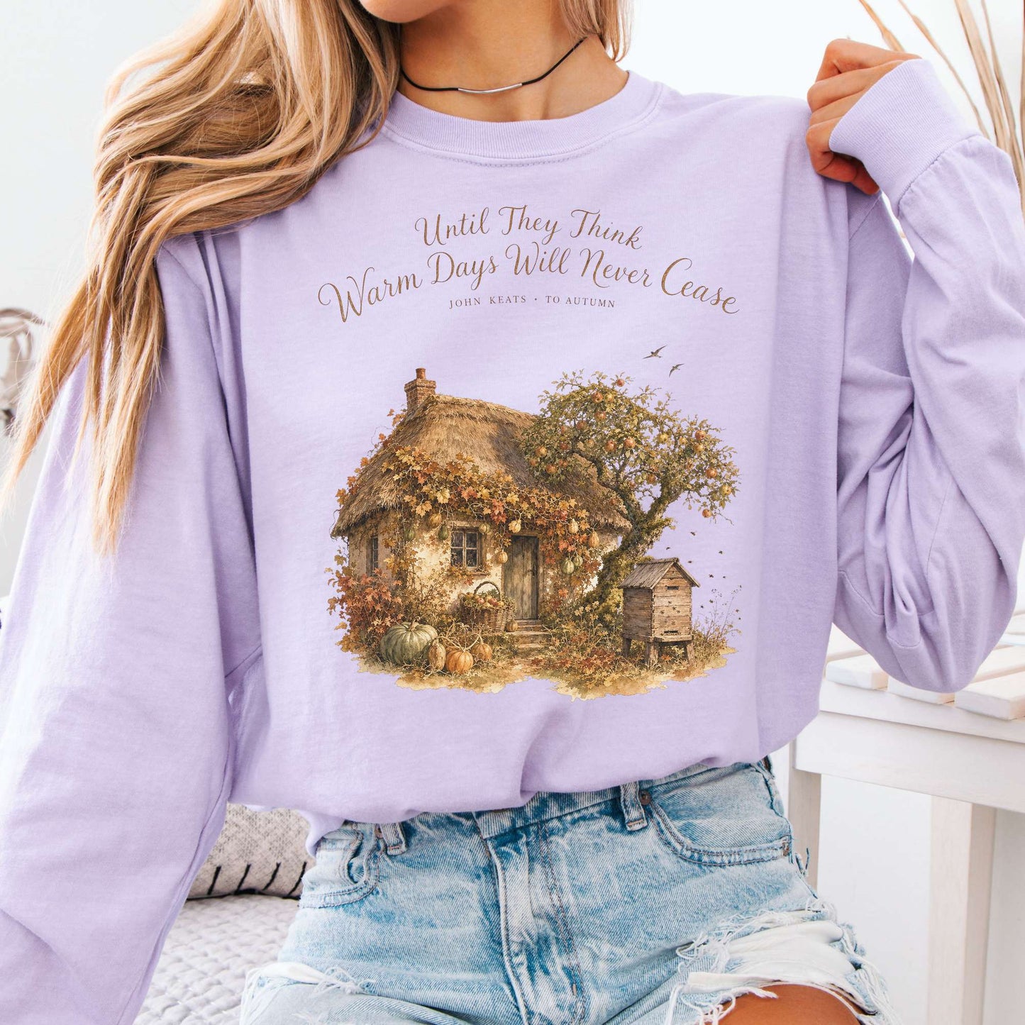 Long-sleeve Orchid / S Warm Days Will Never Cease Keats To Autumn Literary Long Sleeve The Mystic Eden