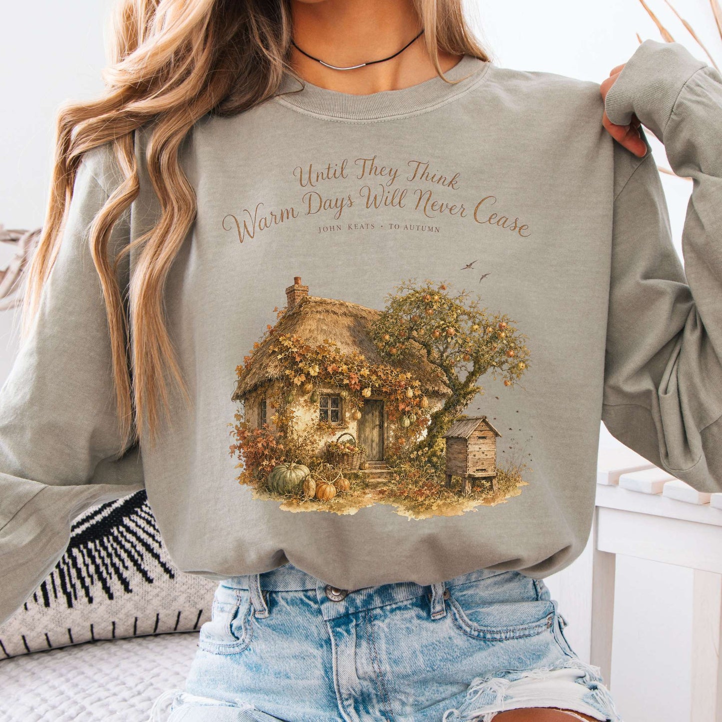 Long-sleeve Sandstone / S Warm Days Will Never Cease Keats To Autumn Literary Long Sleeve The Mystic Eden