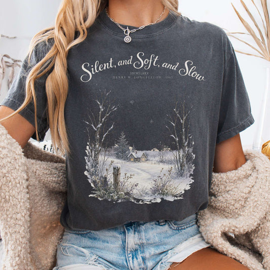 T-Shirt Pepper / S Silent and Soft, and Slow Henry Wadsworth Longfellow Literary T-Shirt The Mystic Eden