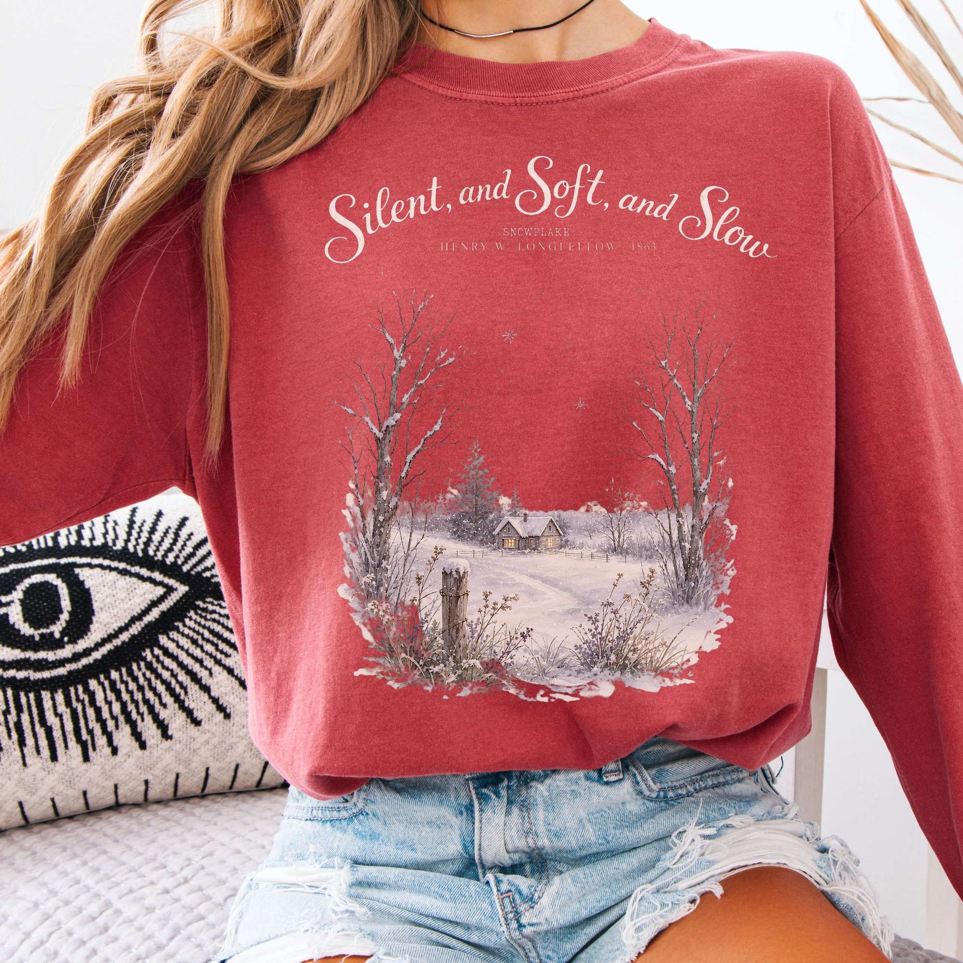 Long-sleeve Crimson / S Silent and Soft, and Slow Henry Wadsworth Longfellow Literary Long Sleeve The Mystic Eden