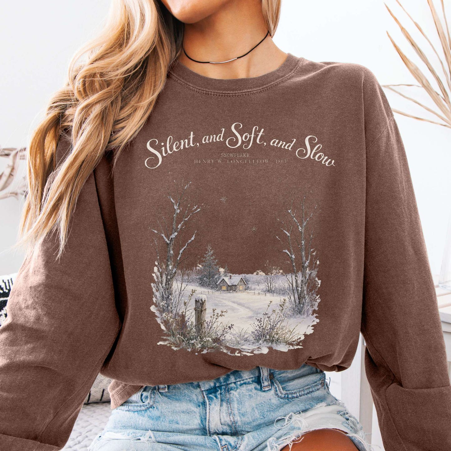 Long-sleeve Espresso / S Silent and Soft, and Slow Henry Wadsworth Longfellow Literary Long Sleeve The Mystic Eden