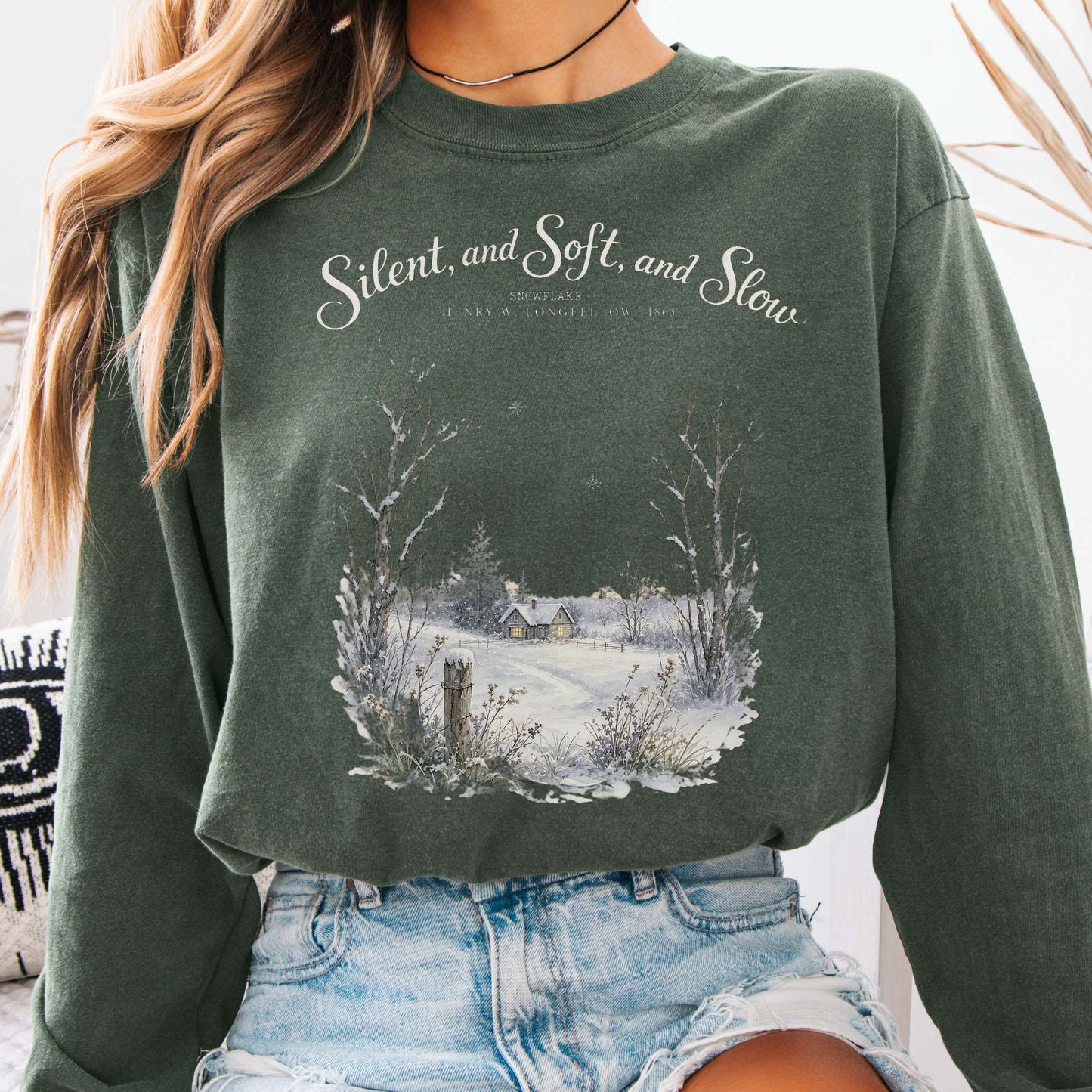 Long-sleeve Hemp / S Silent and Soft, and Slow Henry Wadsworth Longfellow Literary Long Sleeve The Mystic Eden
