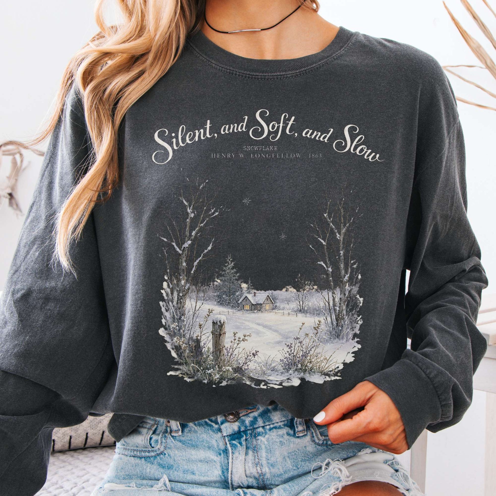Long-sleeve Pepper / S Silent and Soft, and Slow Henry Wadsworth Longfellow Literary Long Sleeve The Mystic Eden