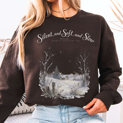 Dark Chocolate - Silent and Soft, and Slow Henry Wadsworth Longfellow Literary Crewneck Sweatshirt
