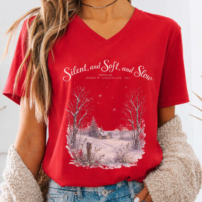 Silent and Soft, and Slow Henry Wadsworth Longfellow Literary V-Neck